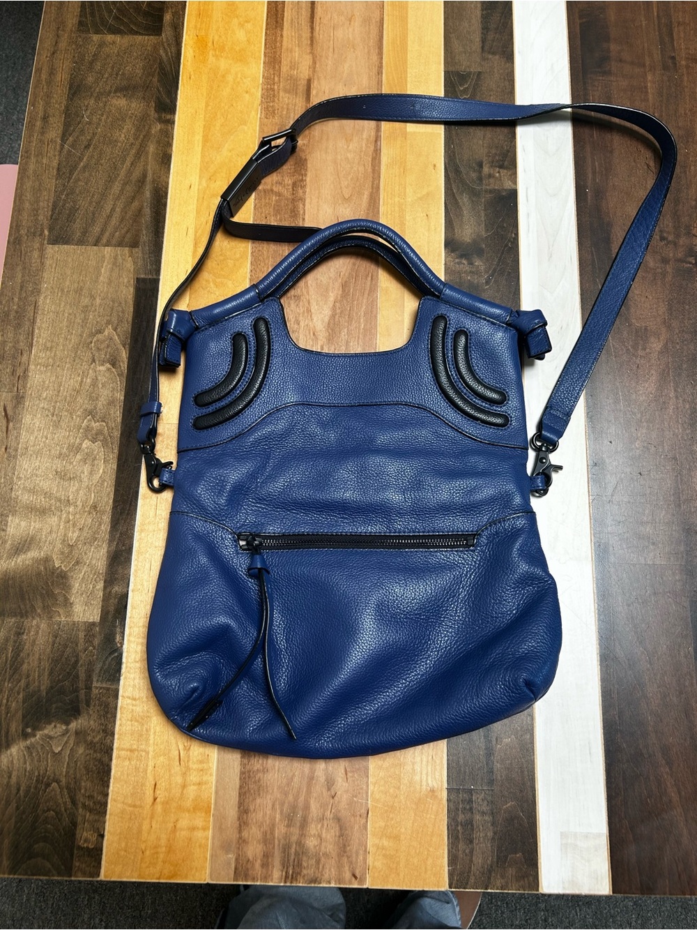 Foley + Corinna Navy Blue Pebbled Leather Crossbody Bag